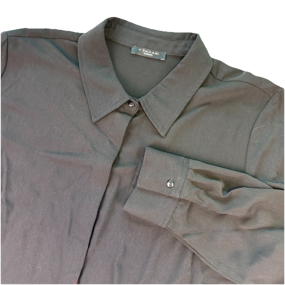 T Tahari Womens Long Sleeve Button Up Blouse Black Size 2X Office NEW‎ NWT!